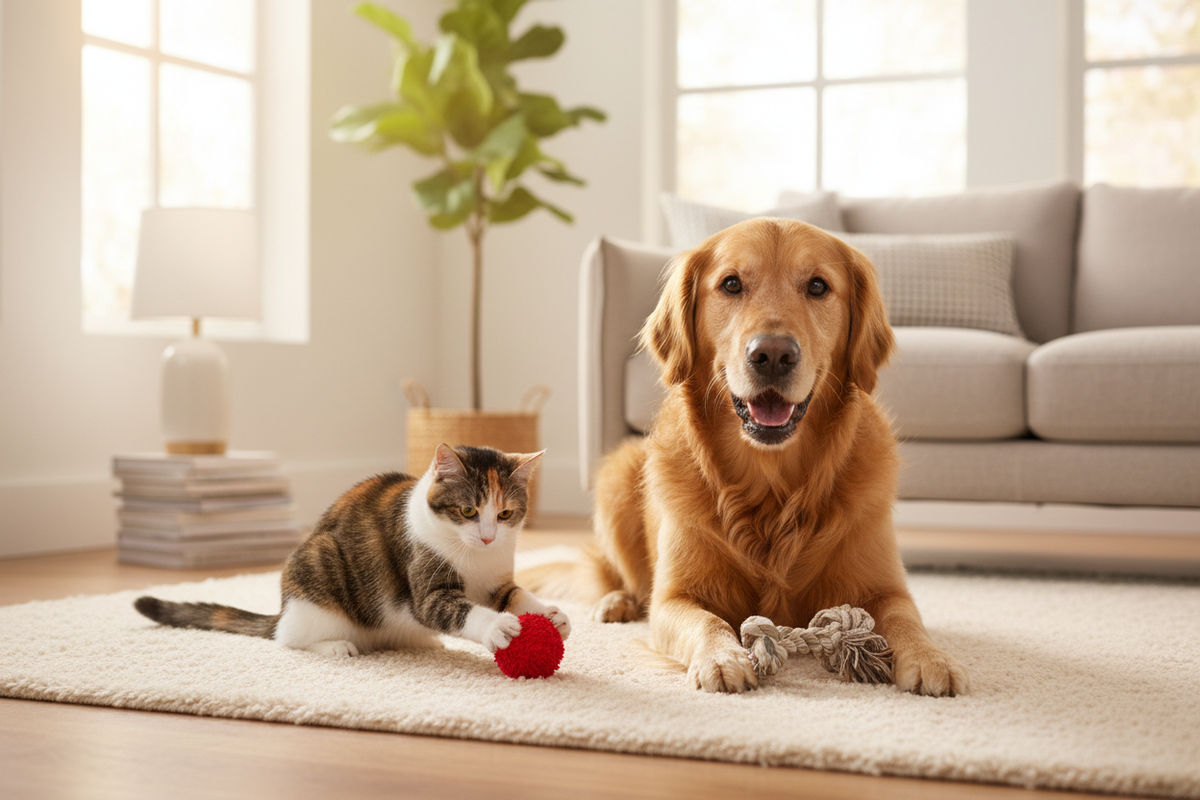 Hero - Cat and Dog Playing on Rug